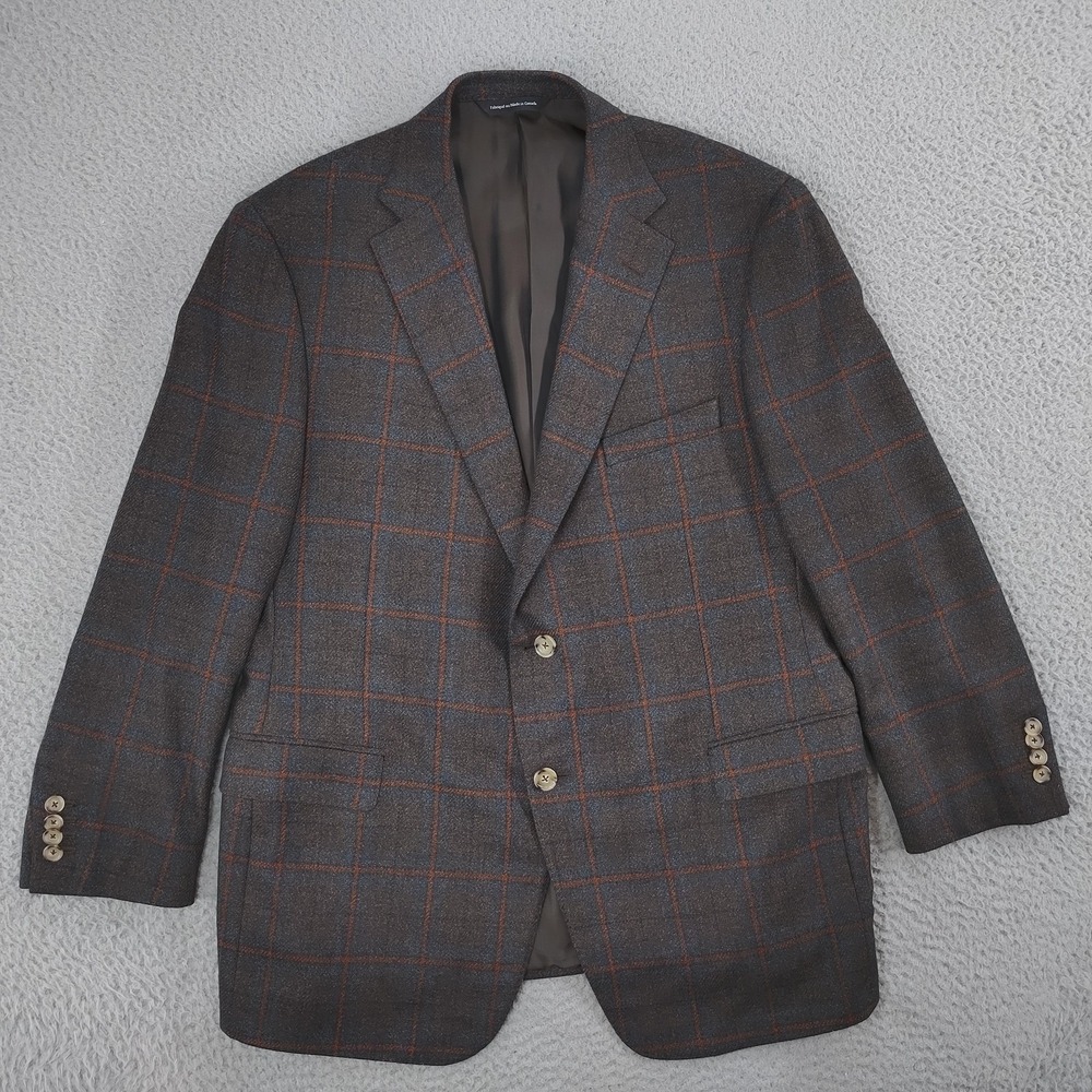 George Bass Blazer Mens 45R Brown Windowpane Loro Piana Dream Tweed Wool Silk
